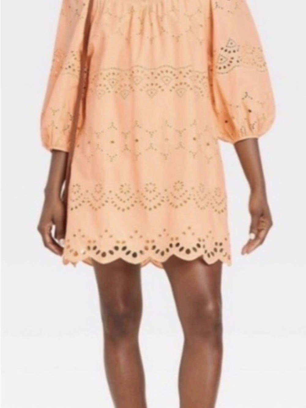 Universal Thread Peach Eyelet Puff-Sleeve Mini Dress sherbert